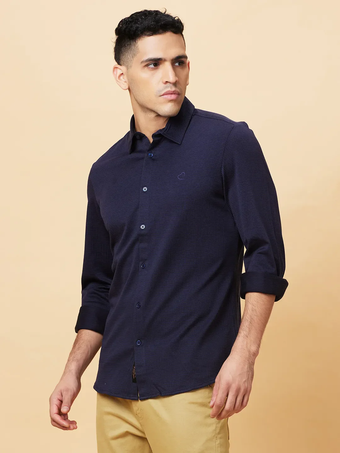 Navy Slim Fit Regular Collar Men's Shirt by Being Human Clothing - Image 4