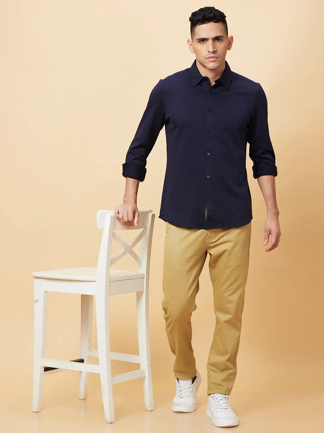Navy Slim Fit Regular Collar Men's Shirt by Being Human Clothing - Image 6