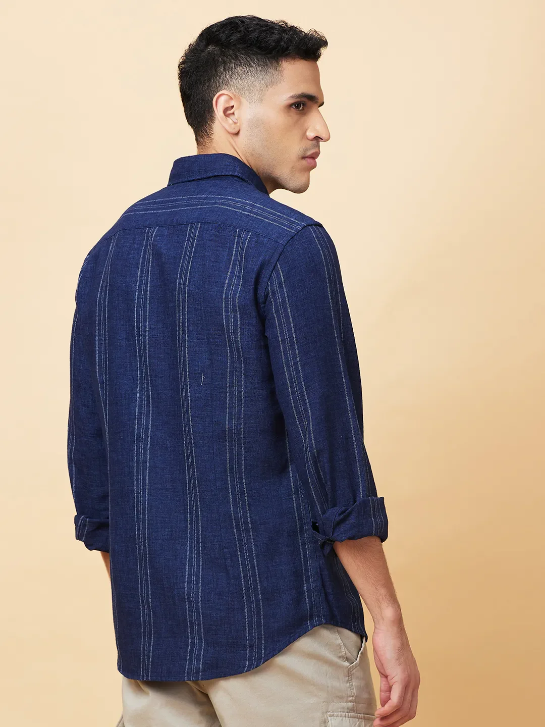 Navy Slim Fit Regular Collar Men's Shirt by Being Human Clothing - Image 3