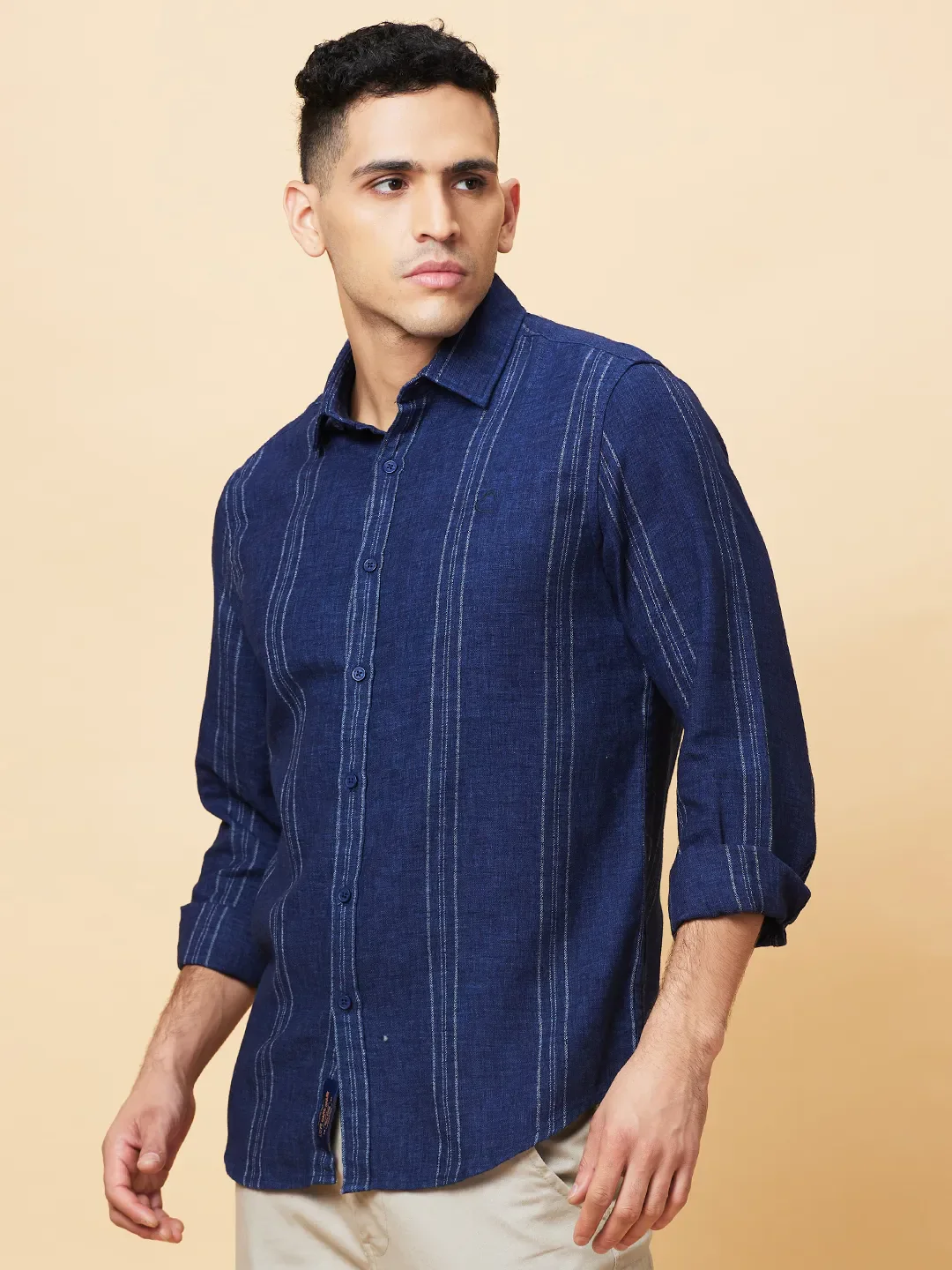 Navy Slim Fit Regular Collar Men's Shirt by Being Human Clothing - Image 4