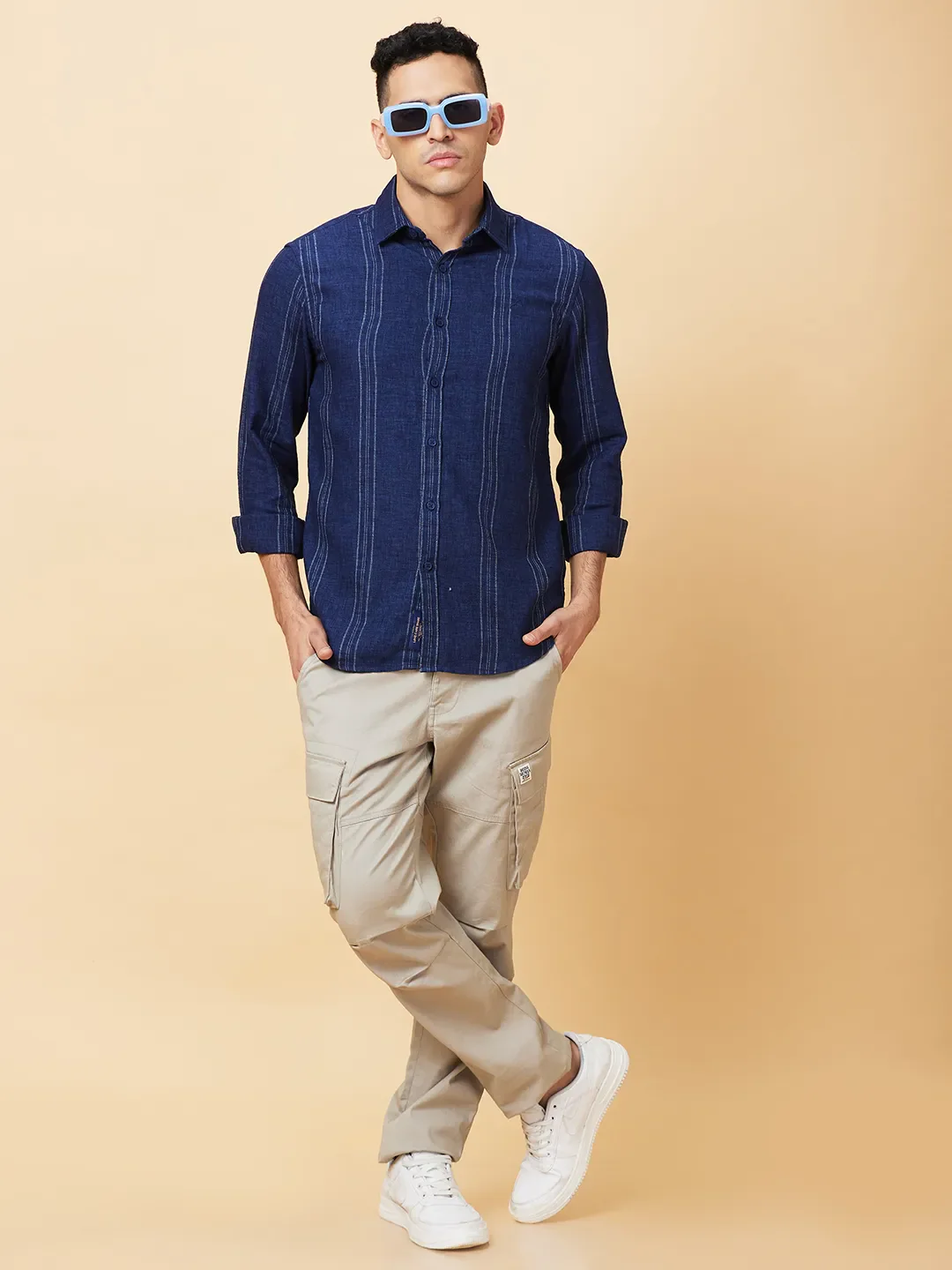 Navy Slim Fit Regular Collar Men's Shirt by Being Human Clothing - Image 6