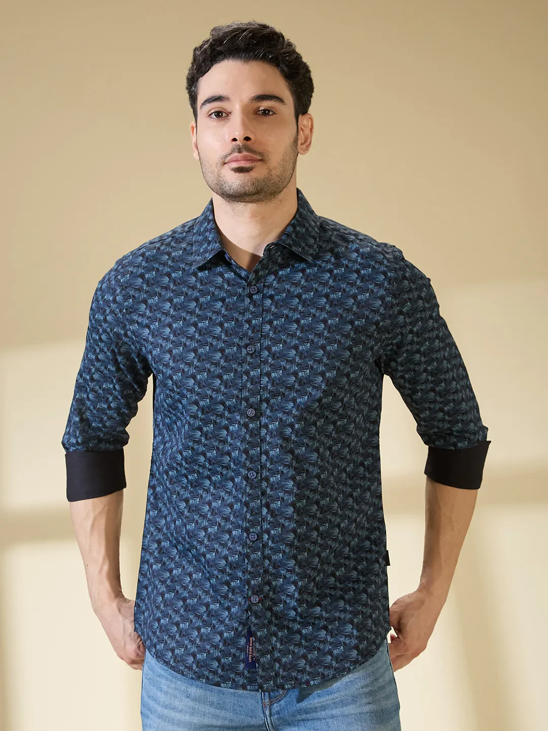 Blue Slim Straight Fit Regular Collar Long Sleeves Men's Shirt by Being Human Clothing