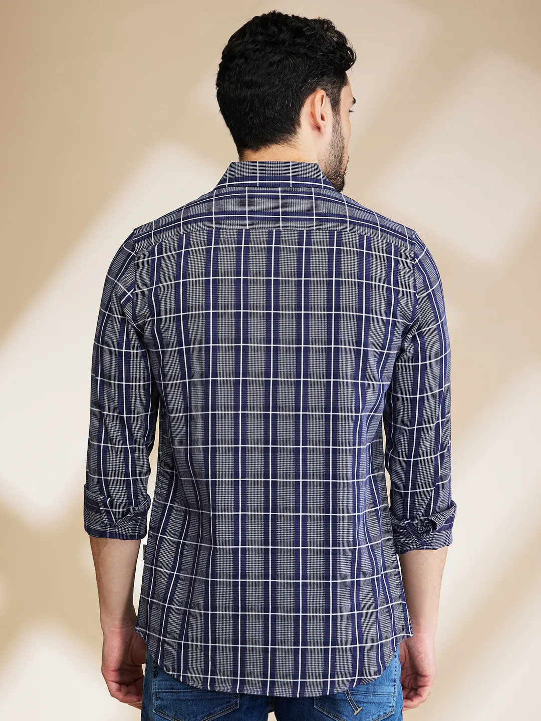 Blue Slim Straight Fit Regular Collar Long Sleeves Men's Shirt by Being Human Clothing - Image 3
