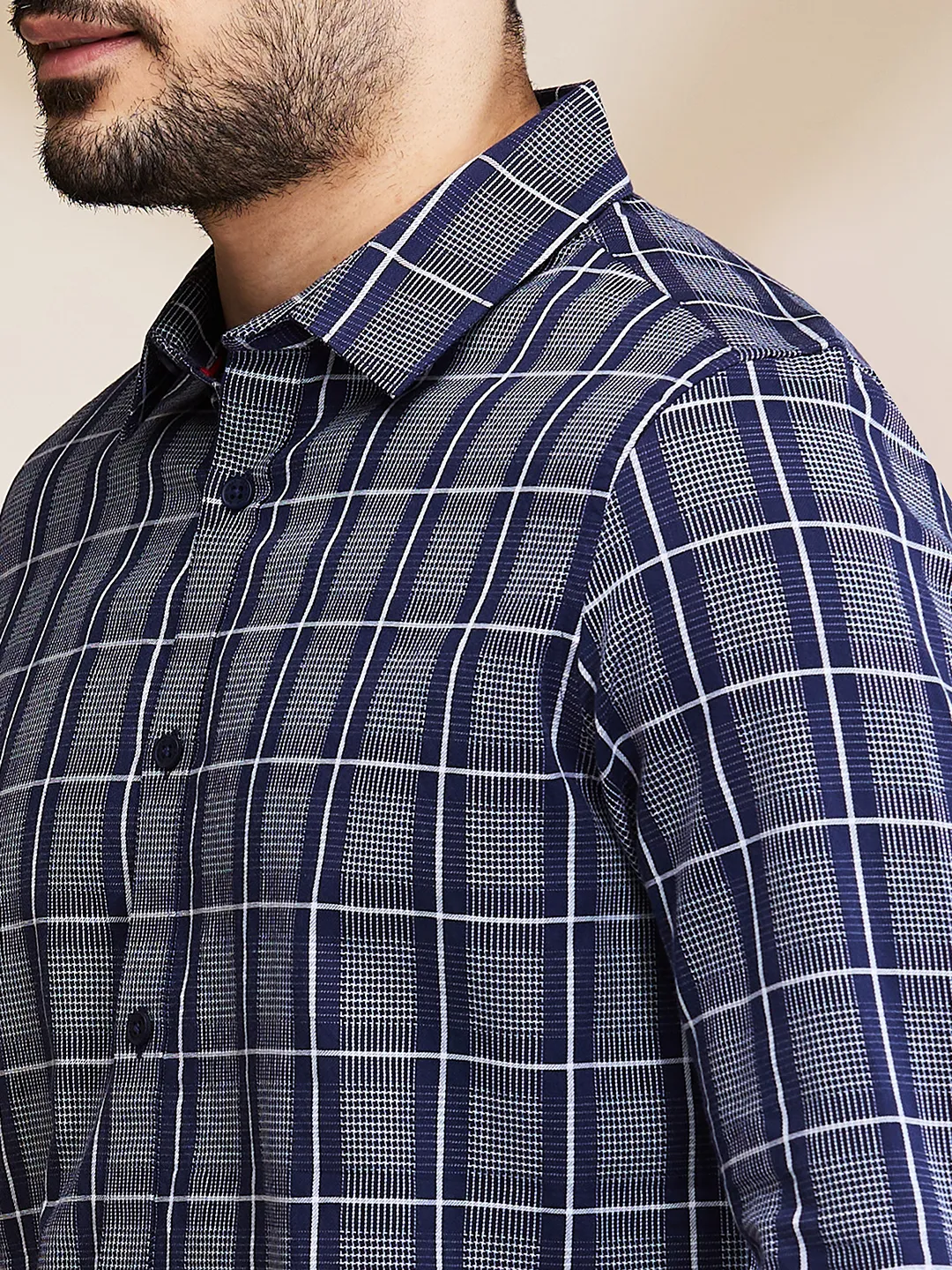 Blue Slim Straight Fit Regular Collar Long Sleeves Men's Shirt by Being Human Clothing - Image 5
