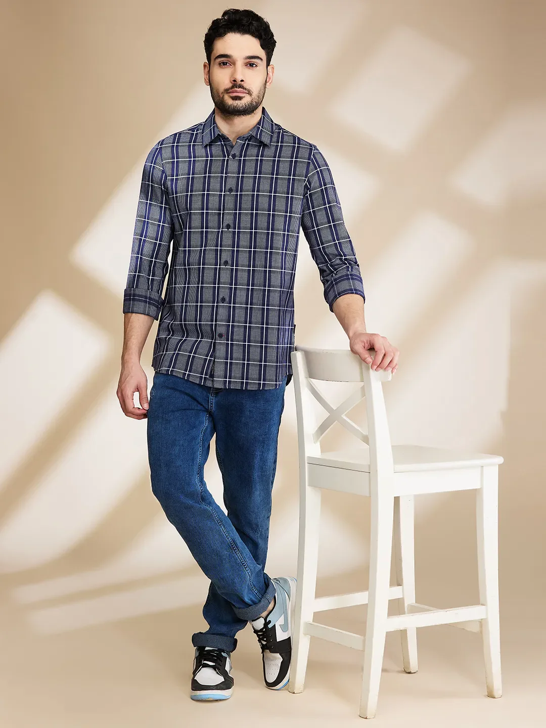 Blue Slim Straight Fit Regular Collar Long Sleeves Men's Shirt by Being Human Clothing - Image 6