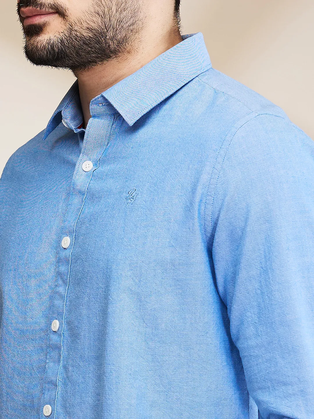 Blue Slim Straight Fit Regular Collar Long Sleeves Men's Shirt by Being Human Clothing - Image 5