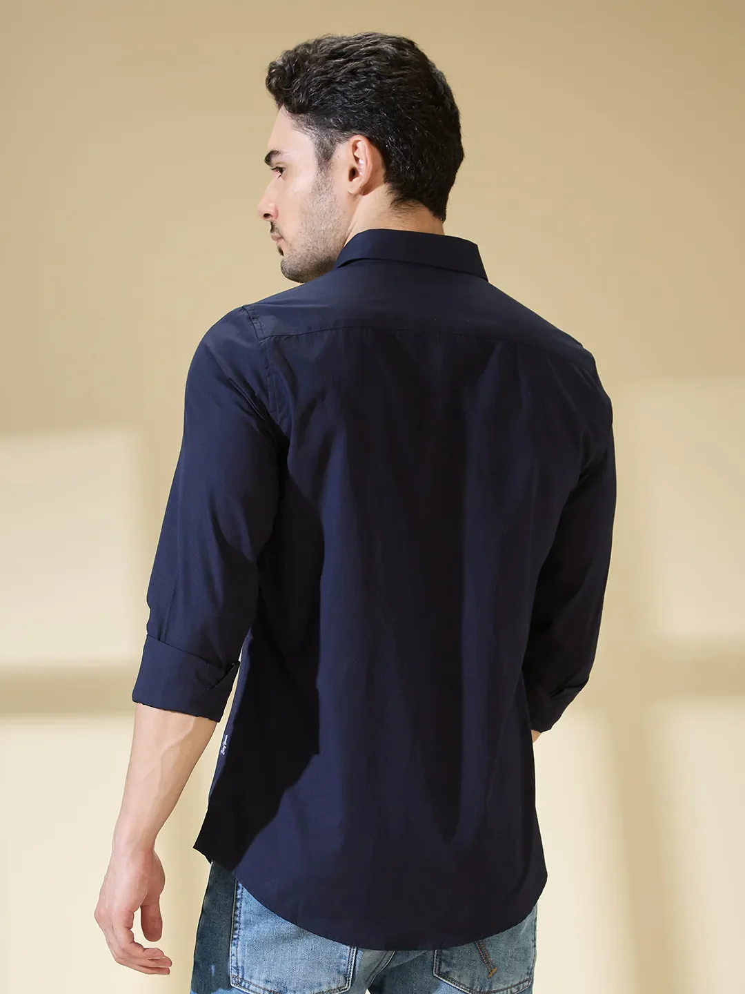 Navy Slim Fit Regular Collar Men's Shirt by Being Human Clothing - Image 3