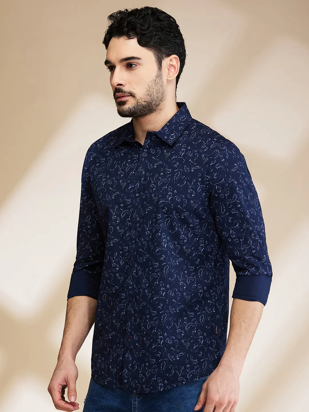 Navy Slim Fit Regular Collar Men's Shirt by Being Human Clothing - Image 4