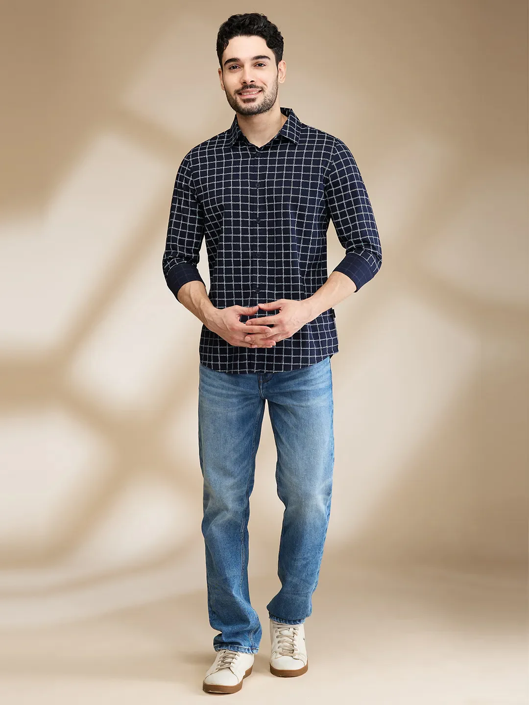 Blue Slim Straight Fit Regular Collar Long Sleeves Men's Shirt by Being Human Clothing - Image 2