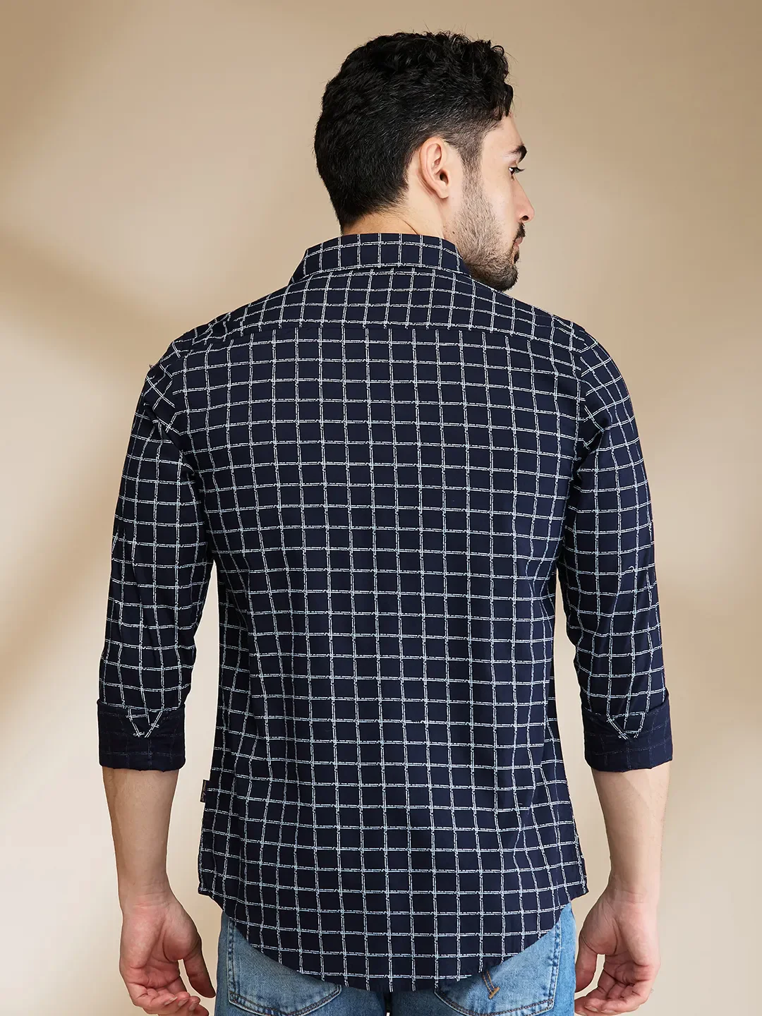 Blue Slim Straight Fit Regular Collar Long Sleeves Men's Shirt by Being Human Clothing - Image 3