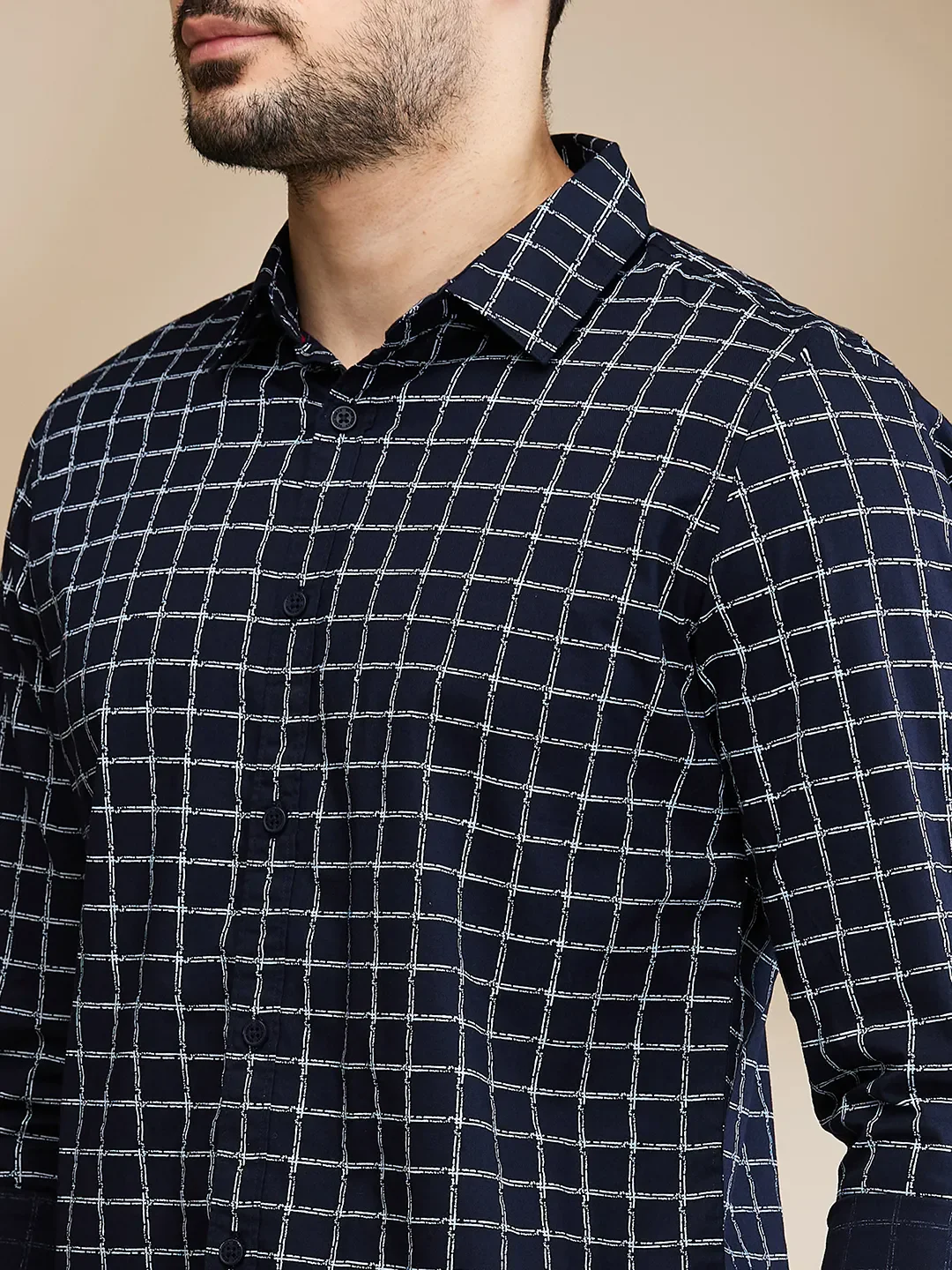 Blue Slim Straight Fit Regular Collar Long Sleeves Men's Shirt by Being Human Clothing - Image 5