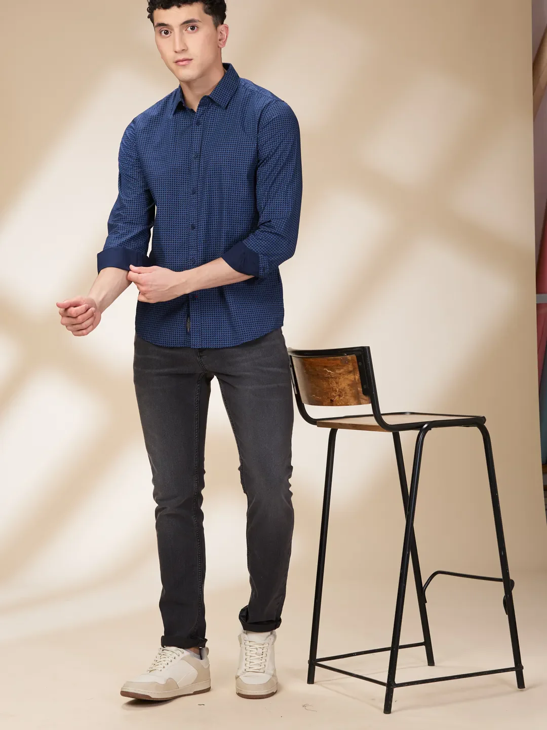 Blue Slim Straight Fit Regular Collar Long Sleeves Men's Shirt by Being Human Clothing - Image 6