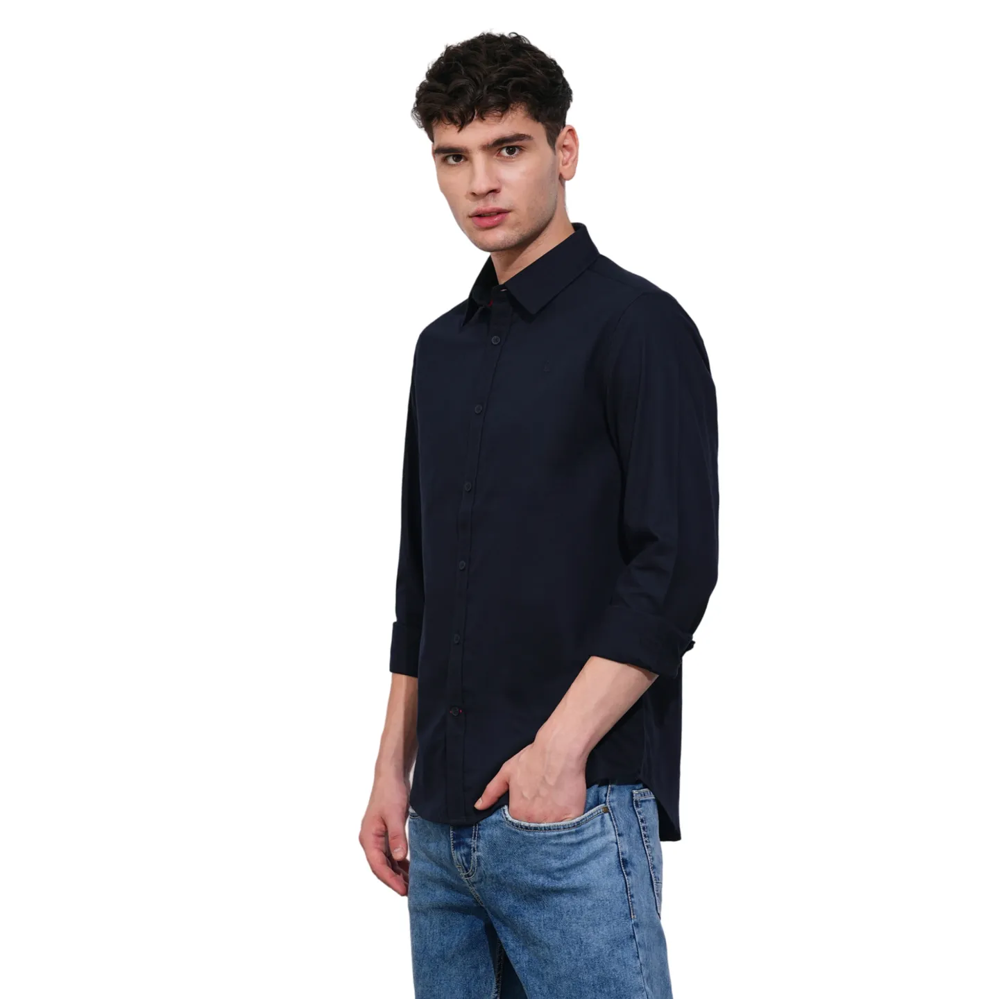Blue Slim Straight Fit Regular Collar Long Sleeves Men's Shirt by Being Human Clothing - Image 2