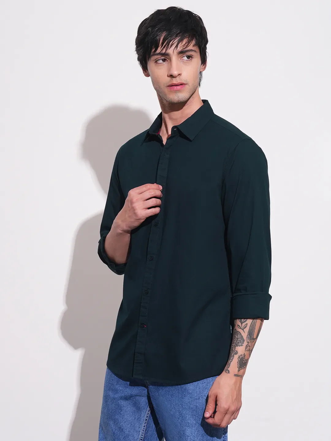 Blue Slim Straight Fit Regular Collar Long Sleeves Men's Shirt by Being Human Clothing - Image 2