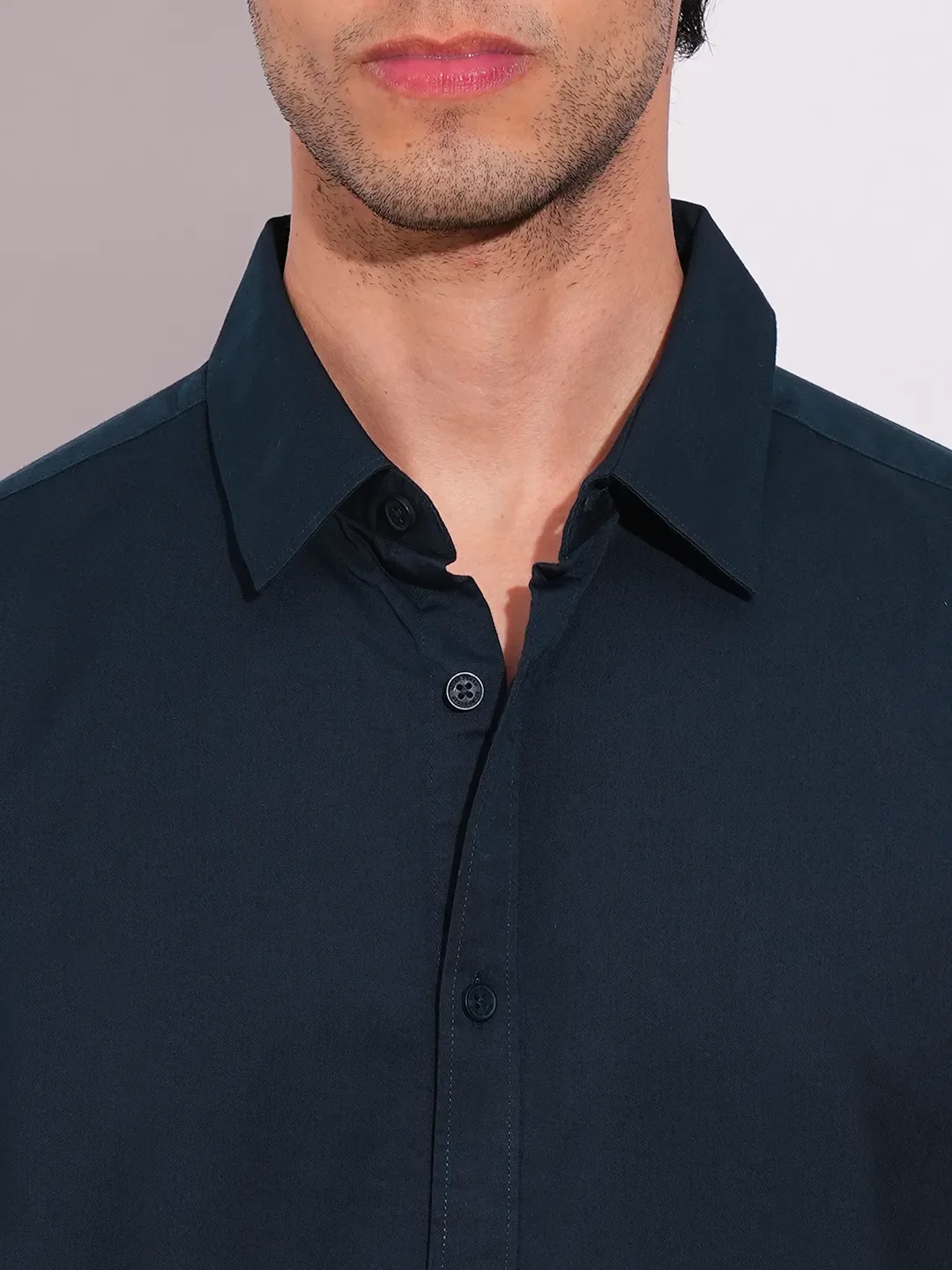 Blue Slim Straight Fit Regular Collar Long Sleeves Men's Shirt by Being Human Clothing - Image 5