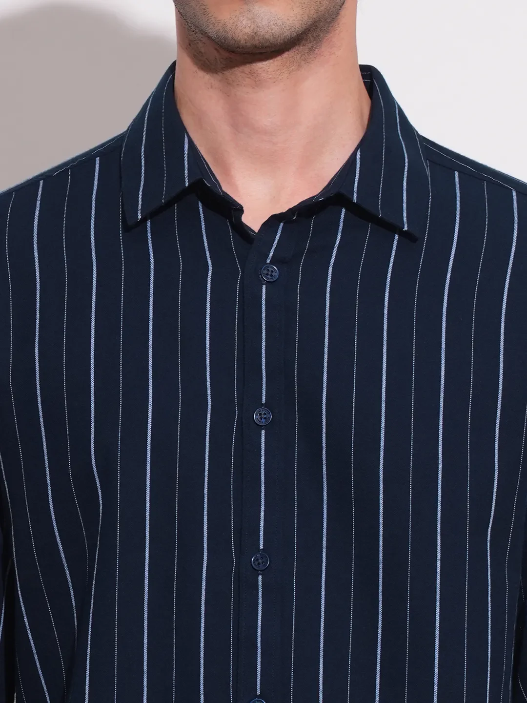 Blue Slim Straight Fit Regular Collar Long Sleeves Men's Shirt by Being Human Clothing - Image 5