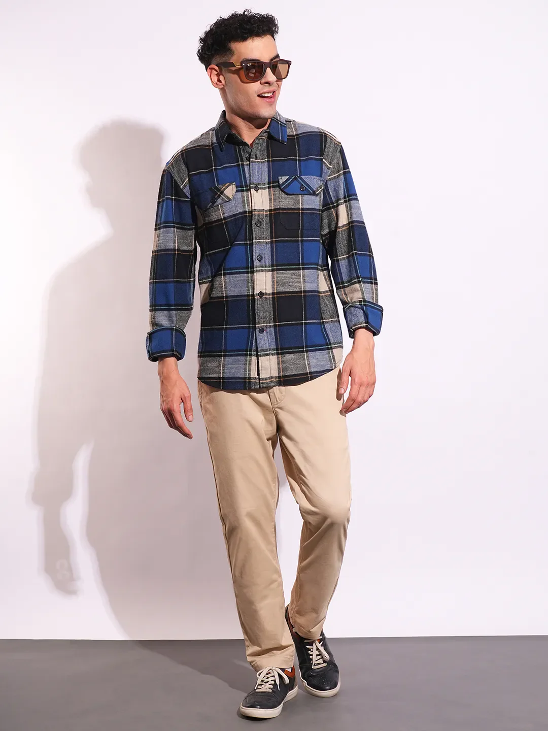 Blue Moderno Fit Regular Collar Long Sleeves Men's Shirt by Being Human Clothing - Image 4