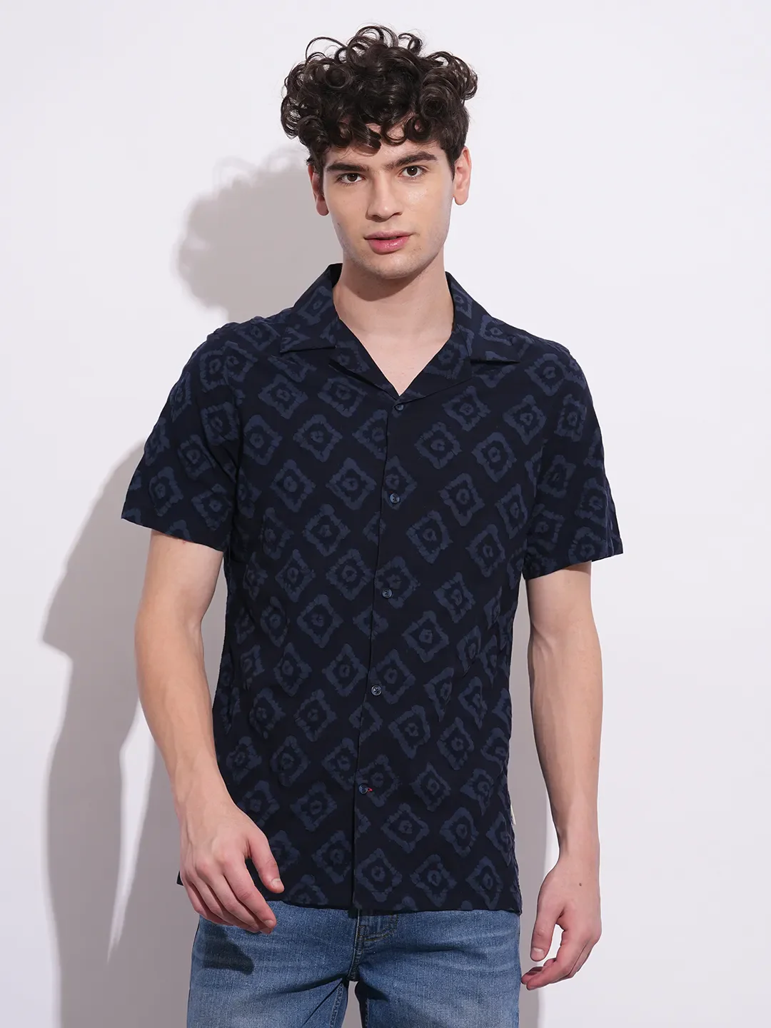 Blue Moderno Fit Regular Collar Short Sleeves Men's Shirt by Being Human Clothing