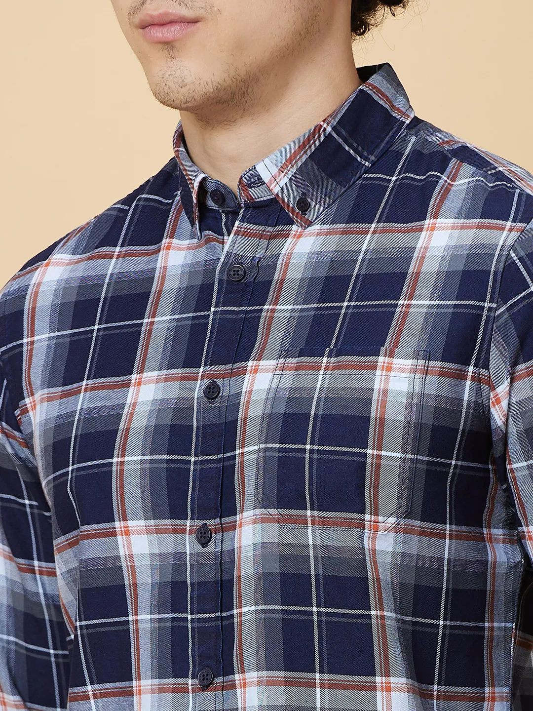 Blue Slim Fit Regular Collar Men's Shirt by Being Human Clothing - Image 5