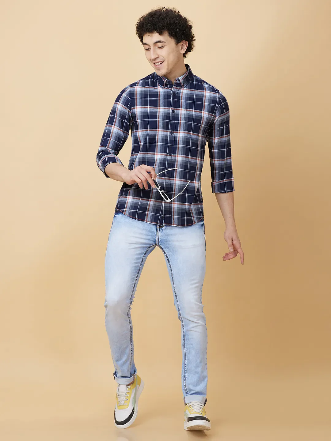 Blue Slim Fit Regular Collar Men's Shirt by Being Human Clothing - Image 6