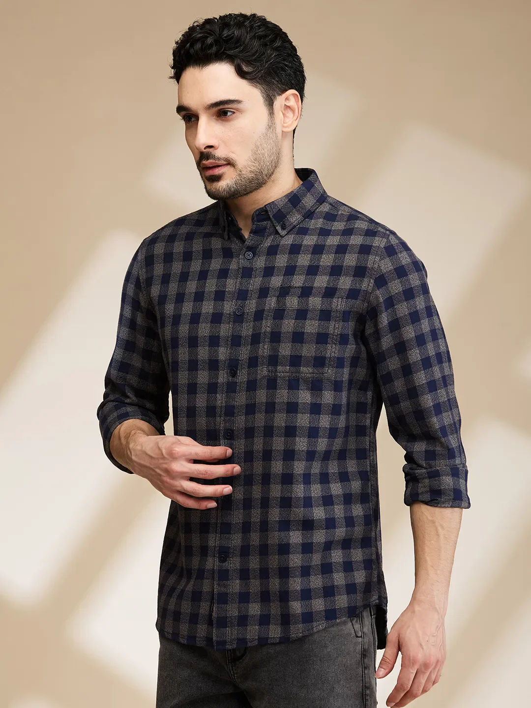 Navy Slim Fit Regular Collar Men's Shirt by Being Human Clothing - Image 4