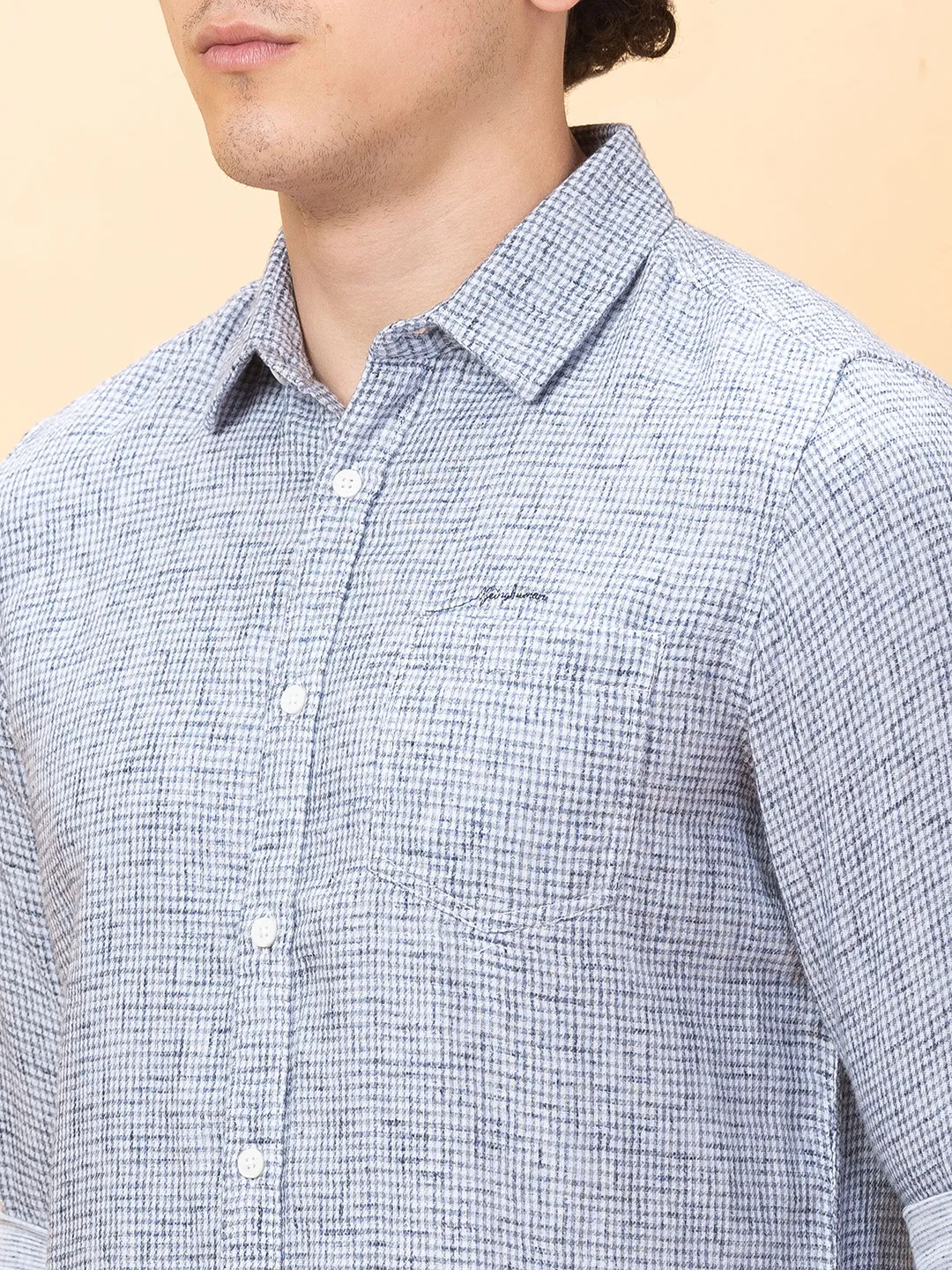 Blue Slim Fit Regular Collar Men's Shirt by Being Human Clothing - Image 5