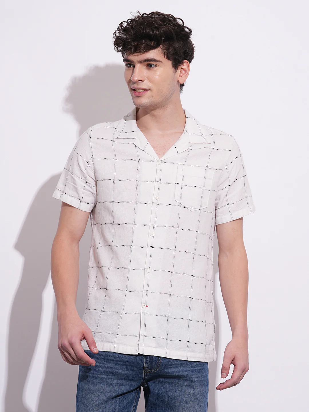 Off White Regular Fit Regular Collar Men's Shirt by Being Human Clothing