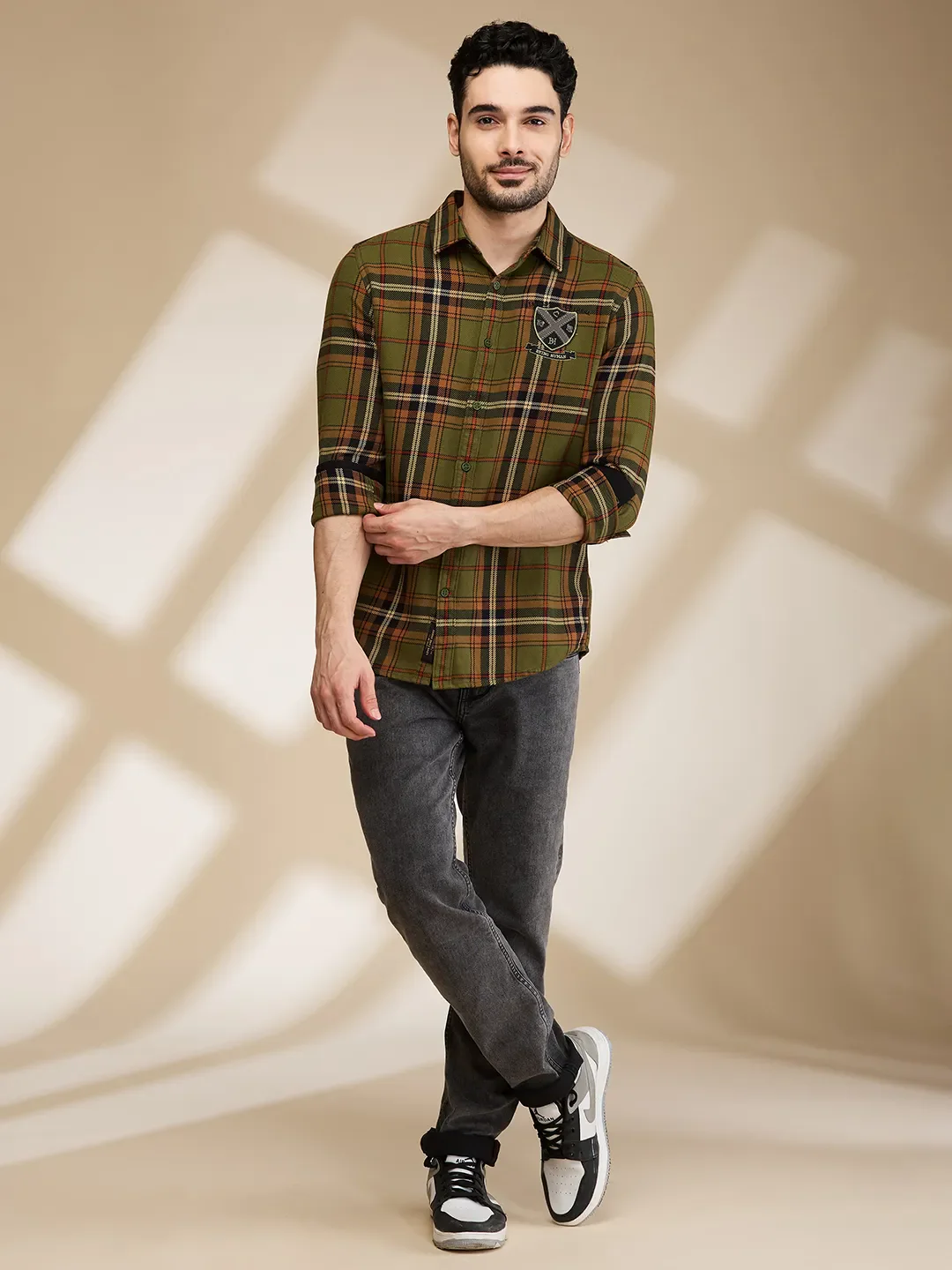 Olive Regular Fit Regular Collar Men's Shirt by Being Human Clothing - Image 2