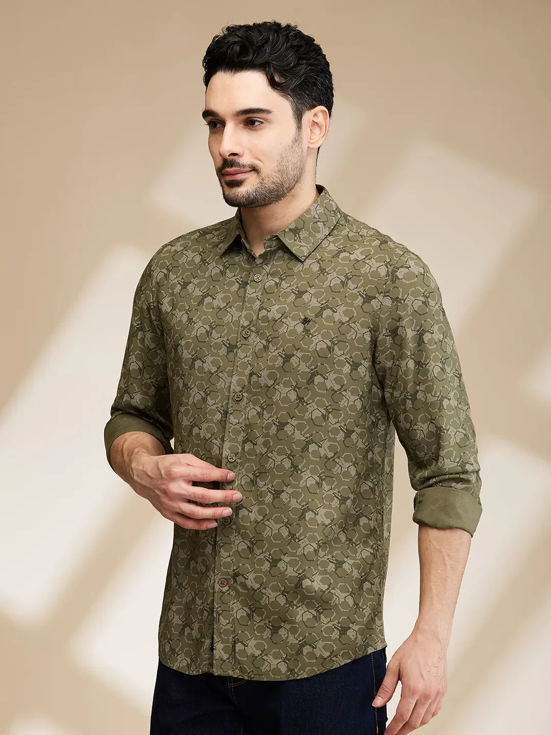 Olive Slim Fit Regular Collar Men's Shirt by Being Human Clothing - Image 4