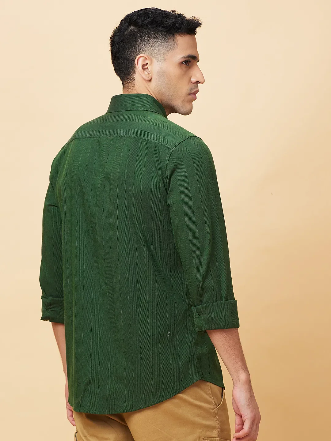 Olive Slim Fit Regular Collar Men's Shirt by Being Human Clothing - Image 3