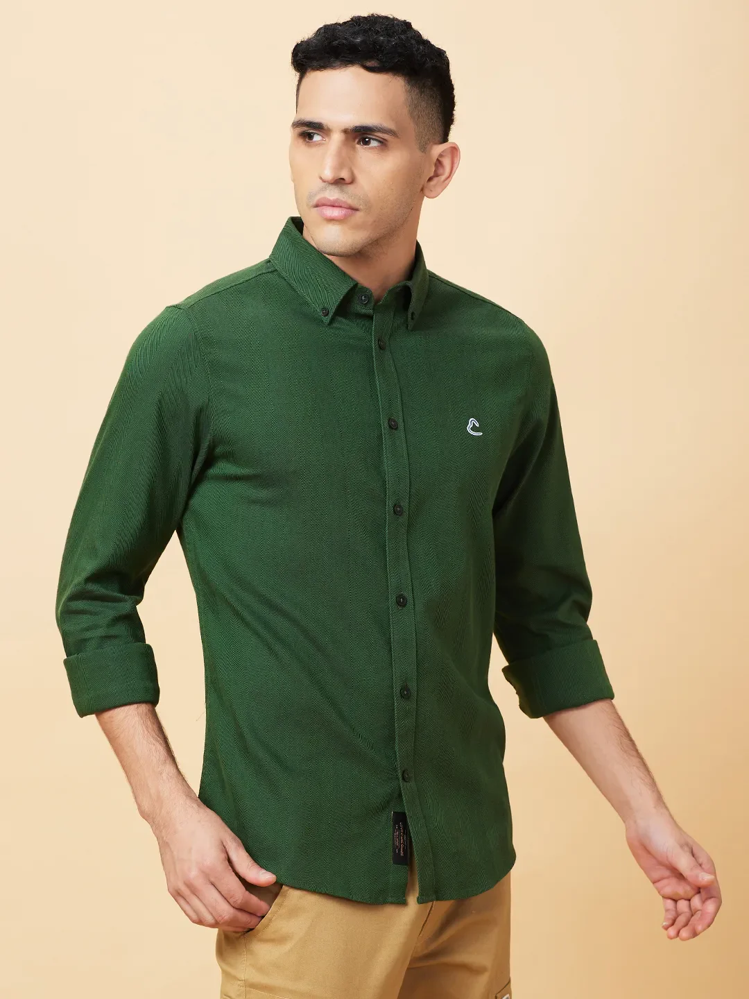 Olive Slim Fit Regular Collar Men's Shirt by Being Human Clothing - Image 4