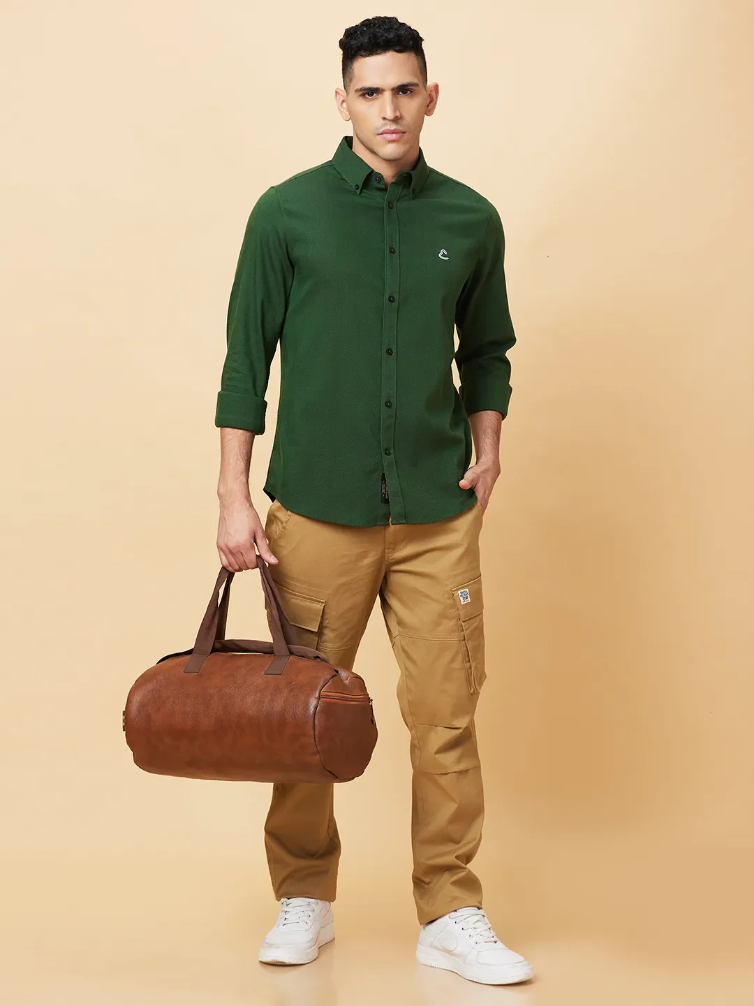 Olive Slim Fit Regular Collar Men's Shirt by Being Human Clothing - Image 6