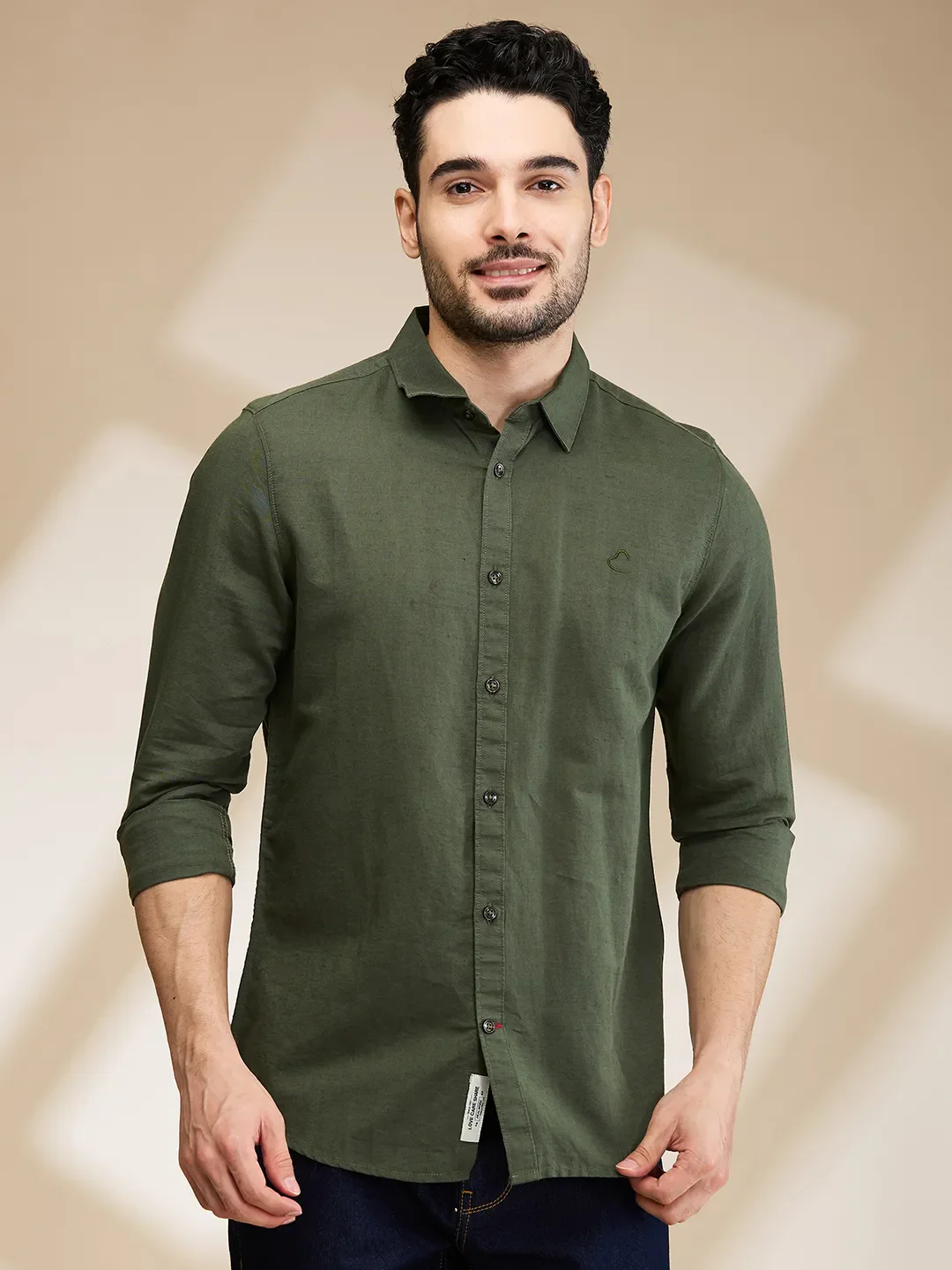 Olive Slim Fit Regular Collar Men's Shirt by Being Human Clothing