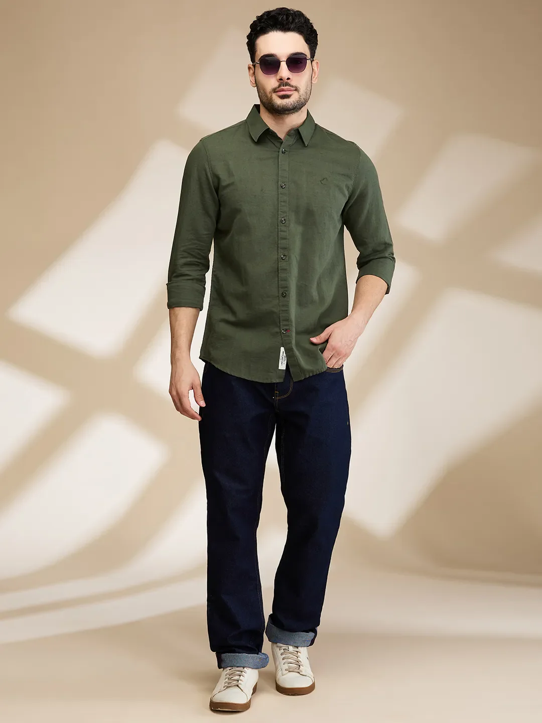 Olive Slim Fit Regular Collar Men's Shirt by Being Human Clothing - Image 6