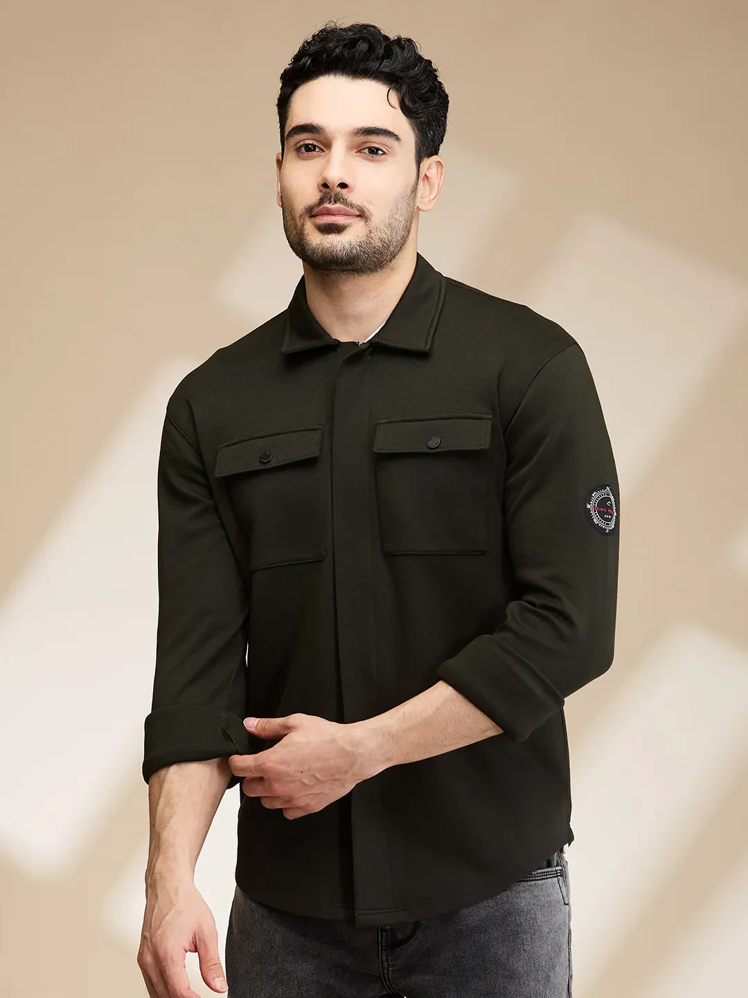 Olive Slim Fit Regular Collar Men's Shirt by Being Human Clothing