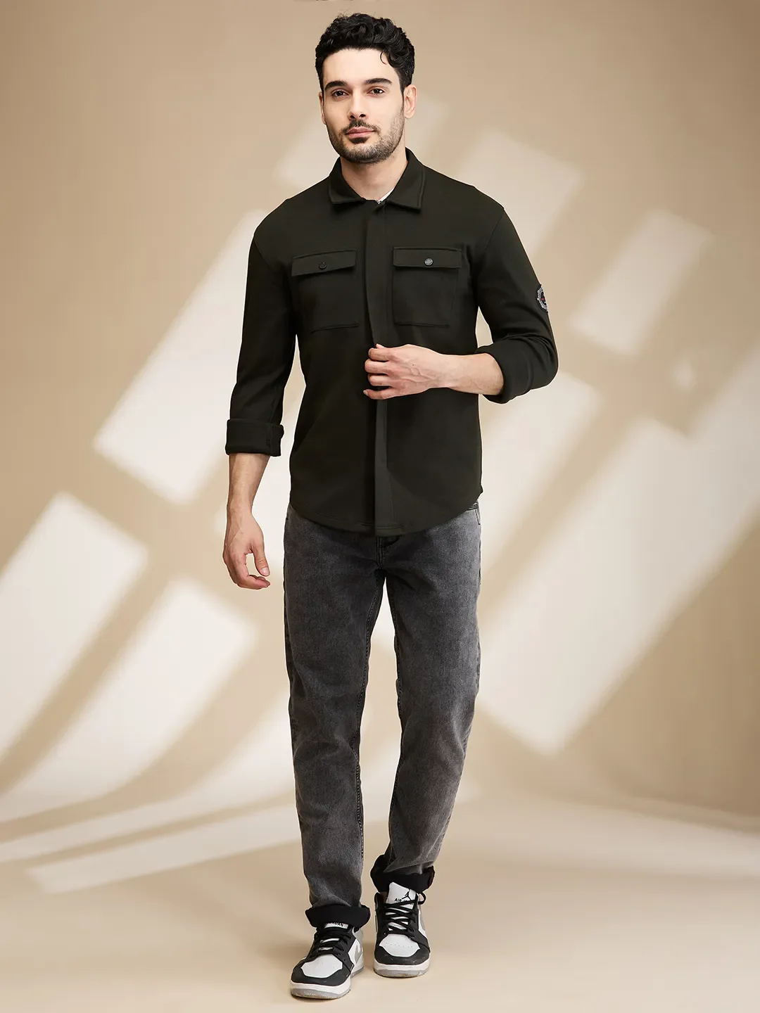 Olive Slim Fit Regular Collar Men's Shirt by Being Human Clothing - Image 2