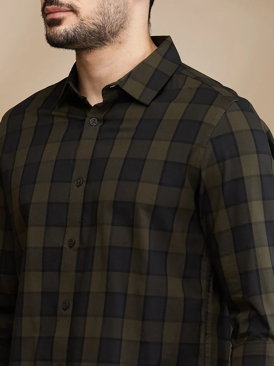 Olive Slim Straight Fit Regular Collar Long Sleeves Men's Shirt by Being Human Clothing - Image 5