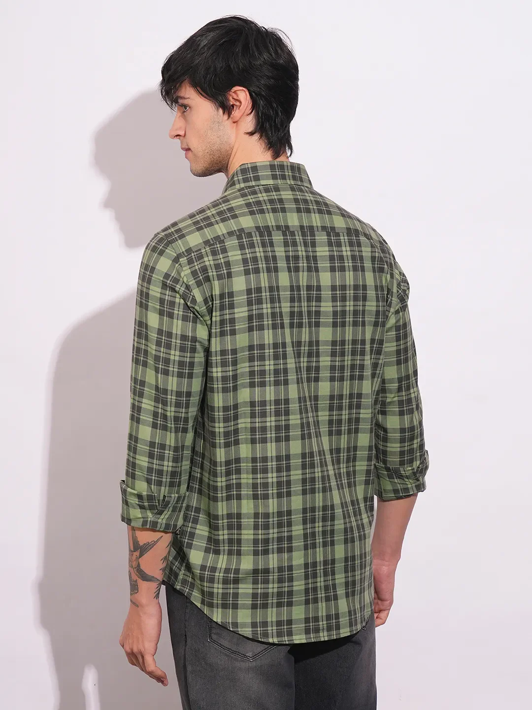 Olive Slim Straight Fit Regular Collar Long Sleeves Men's Shirt by Being Human Clothing - Image 3