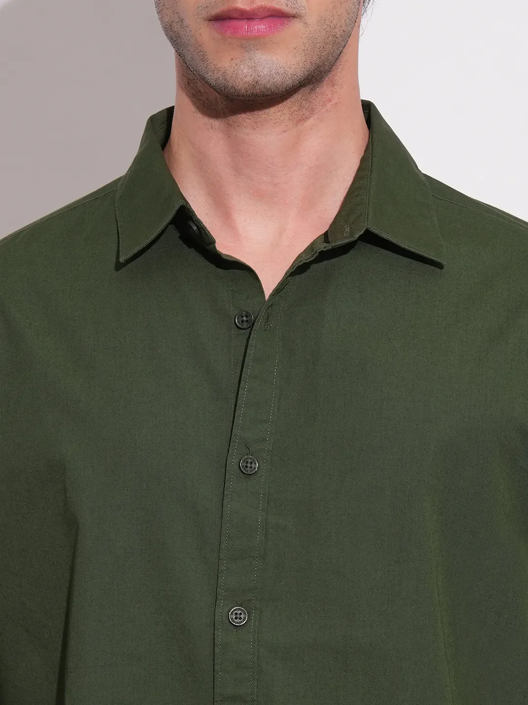 Olive Slim Straight Fit Regular Collar Long Sleeves Men's Shirt by Being Human Clothing - Image 5