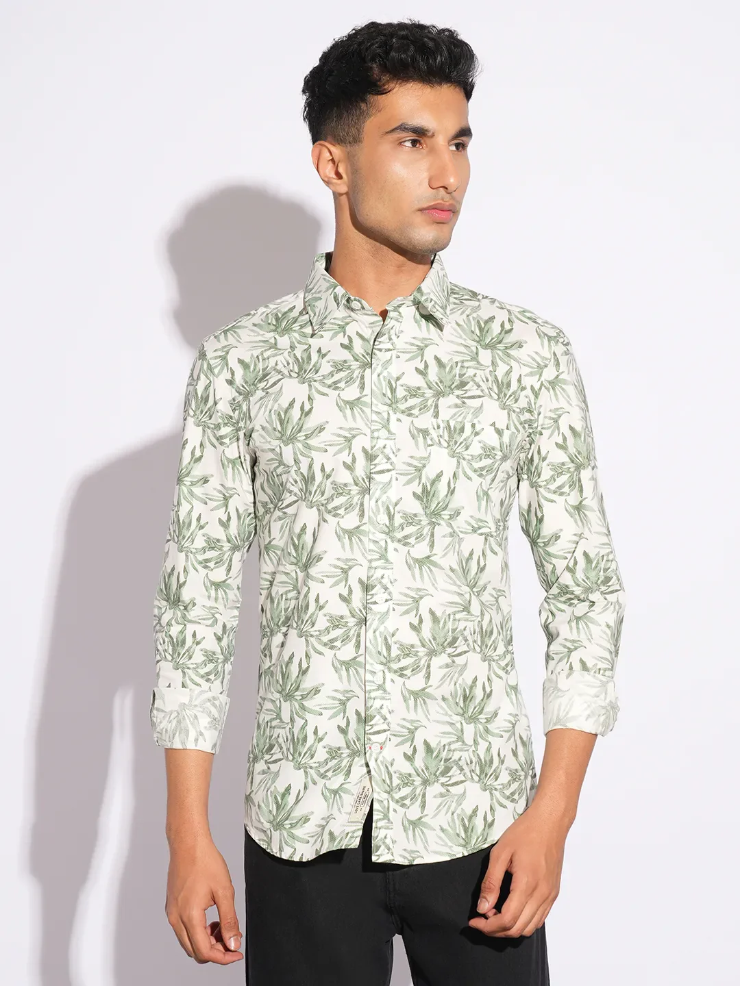 Olive Moderno Fit Regular Collar Long Sleeves Men's Shirt by Being Human Clothing