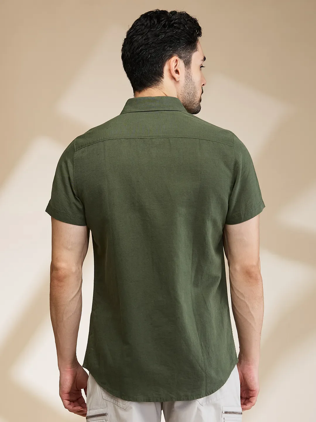Olive Slim Fit Regular Collar Men's Shirt by Being Human Clothing - Image 3