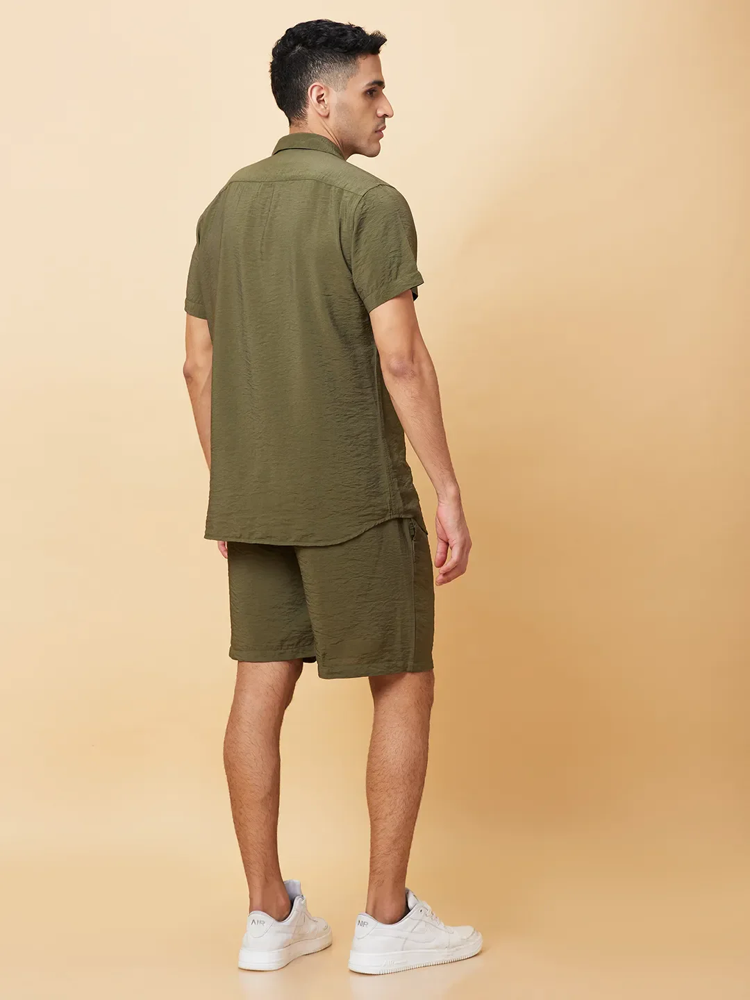Olive Slim Fit Regular Collar Men's Shirt by Being Human Clothing - Image 3