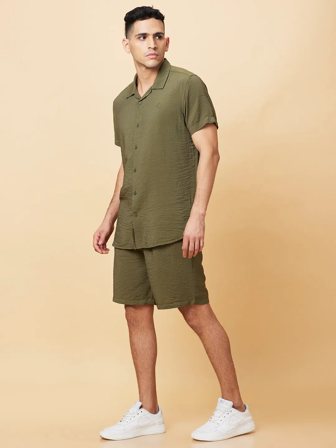 Olive Slim Fit Regular Collar Men's Shirt by Being Human Clothing - Image 4