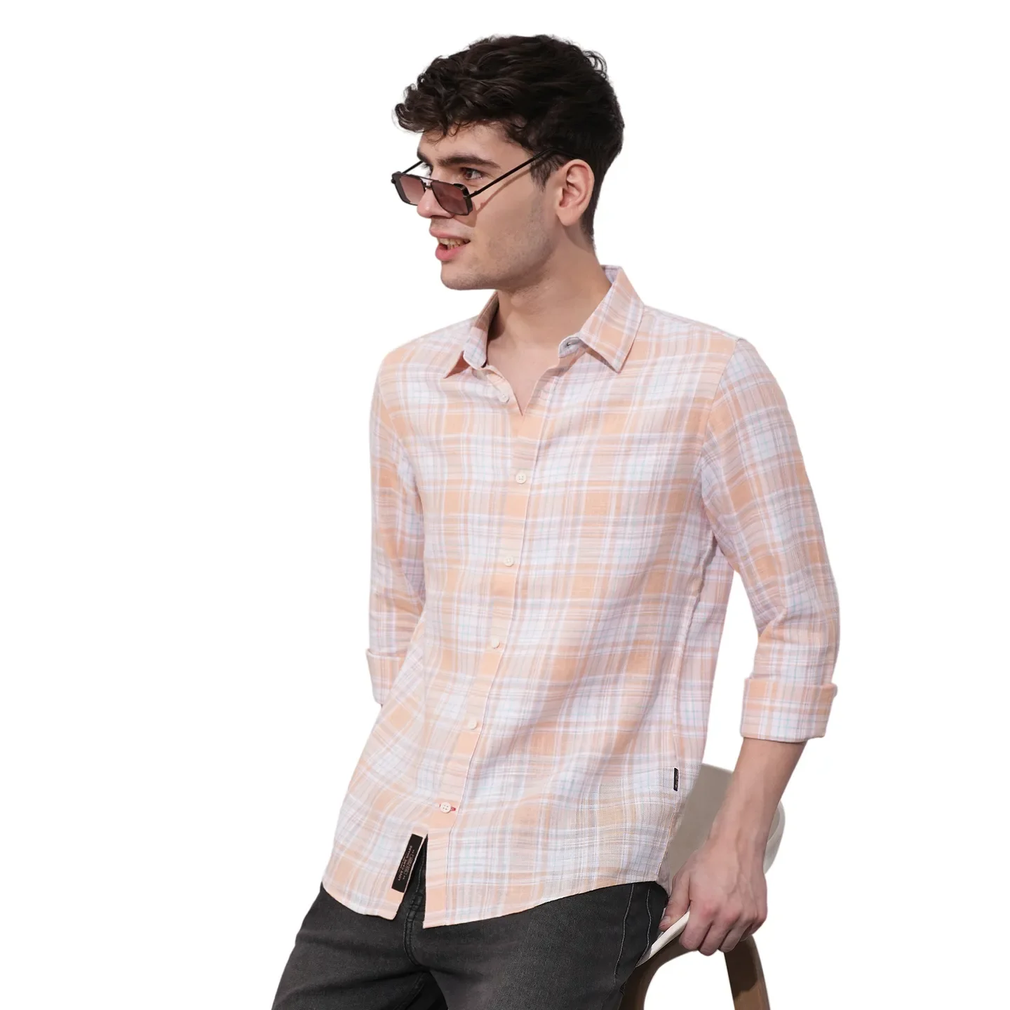 Orange Slim Straight Fit Regular Collar Long Sleeves Men's Shirt by Being Human Clothing - Image 6