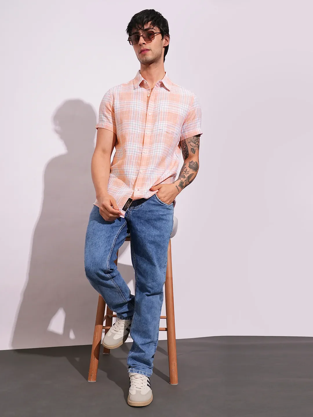 Orange Slim Straight Fit Regular Collar Short Sleeves Men's Shirt by Being Human Clothing - Image 4
