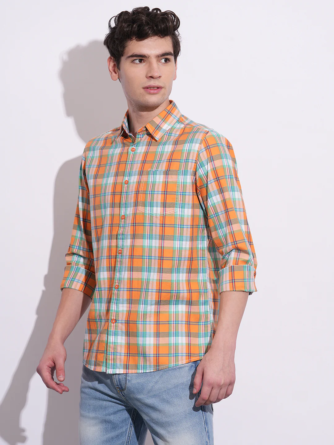 Orange Regular Fit Regular Collar Men's Shirt by Being Human Clothing - Image 2