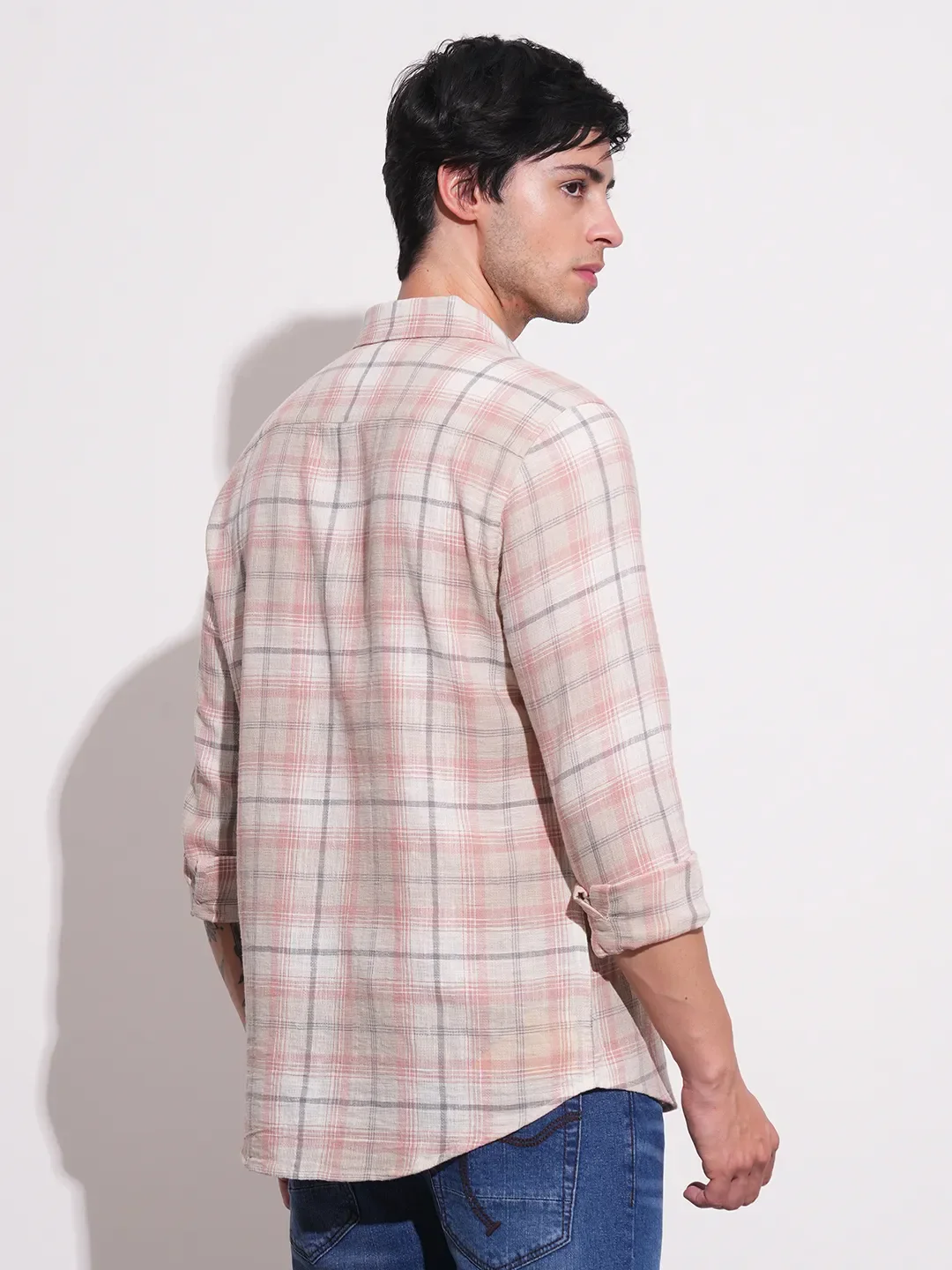 Peach Slim Fit Regular Collar Men's Shirt by Being Human Clothing - Image 3