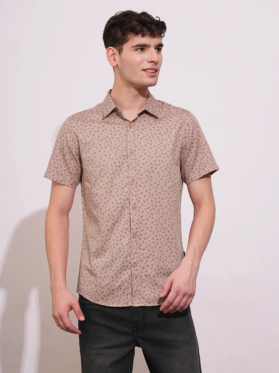 orange Slim Straight Fit Regular Collar Short Sleeves Men's Shirt by Being Human Clothing
