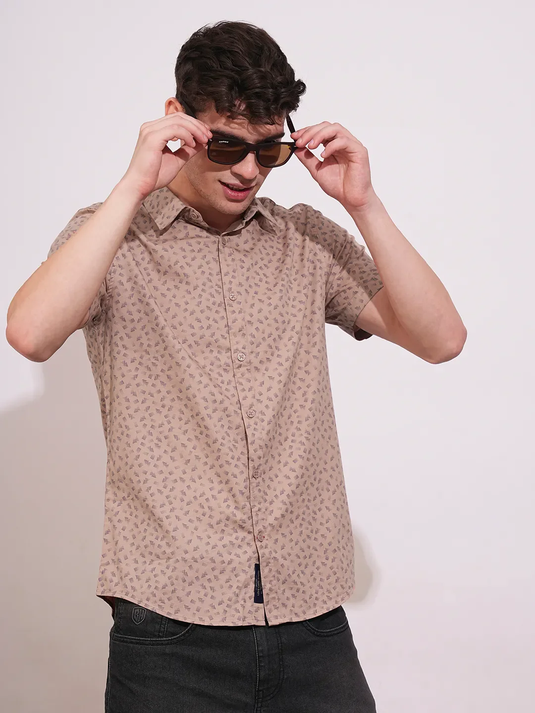 orange Slim Straight Fit Regular Collar Short Sleeves Men's Shirt by Being Human Clothing - Image 6