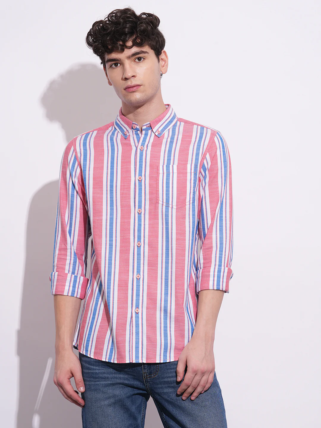 Peach Regular Fit Regular Collar Men's Shirt by Being Human Clothing